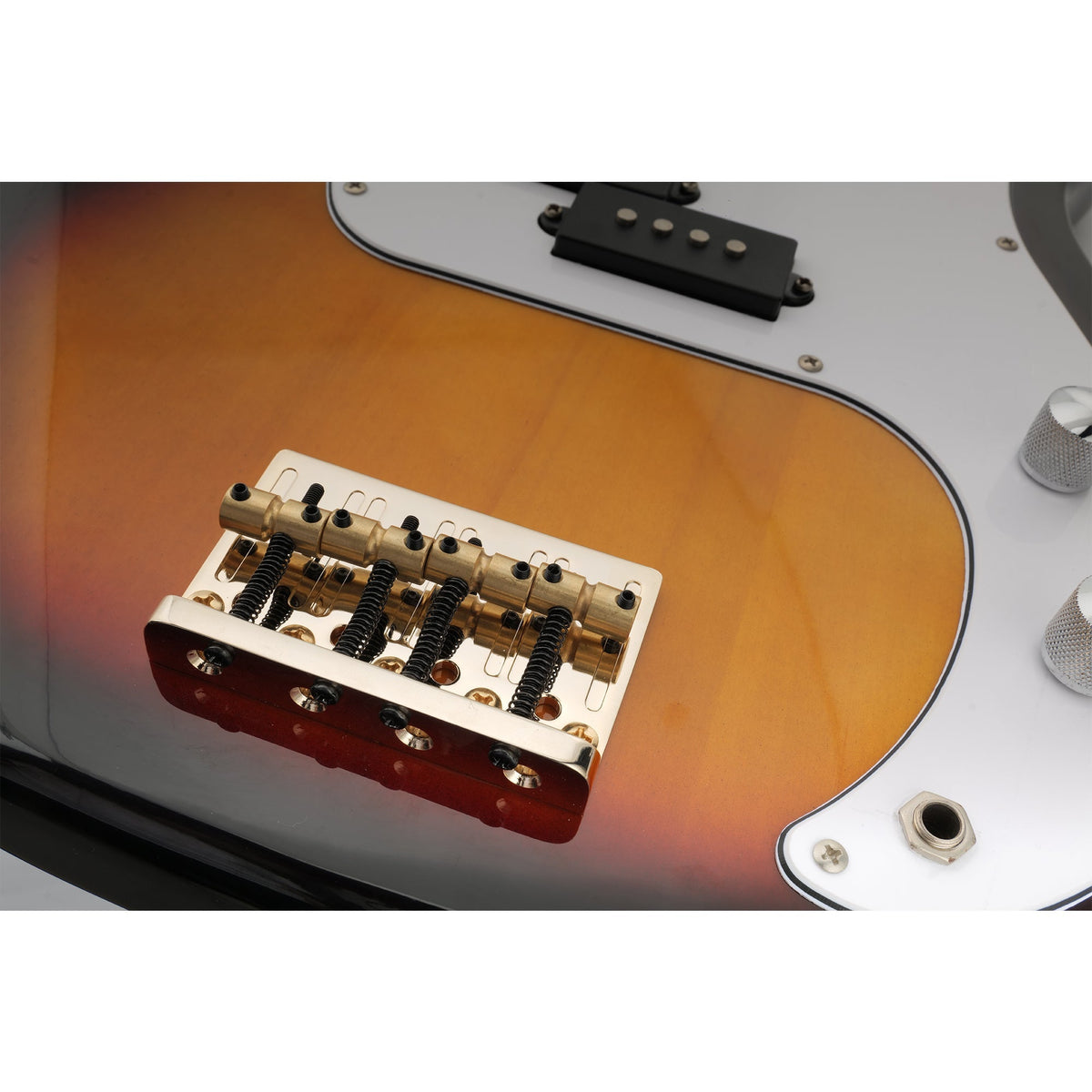 Musiclily Pro BB006 57mm (2-1/4 inch) String Spacing Hardtail Brass Saddles Zinc Alloy Plate 4-String Bass Bridge