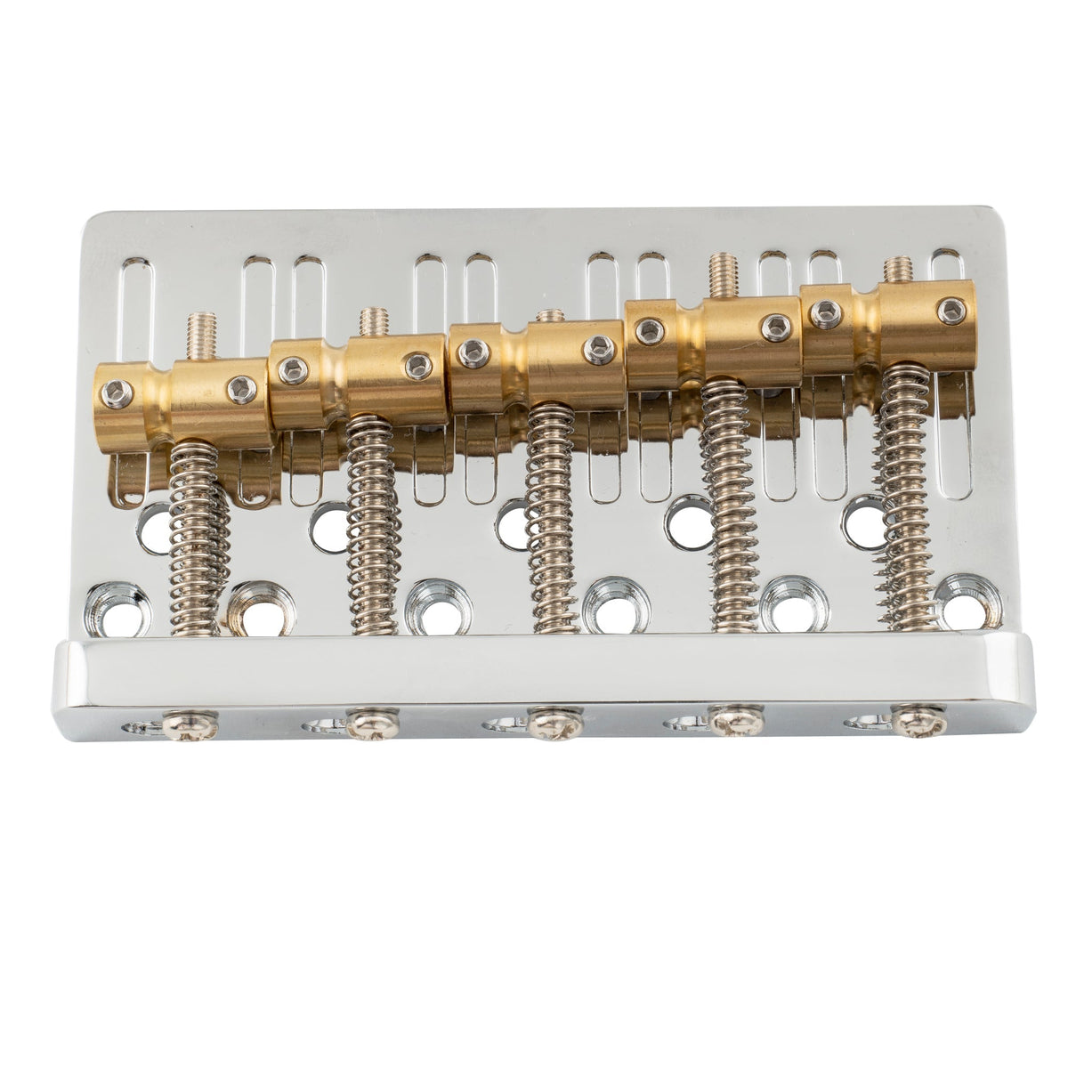 Musiclily Pro BB007 17mm String Spacing Dual Load Heavy Duty 5-String Bass Bridge with Brass Saddle