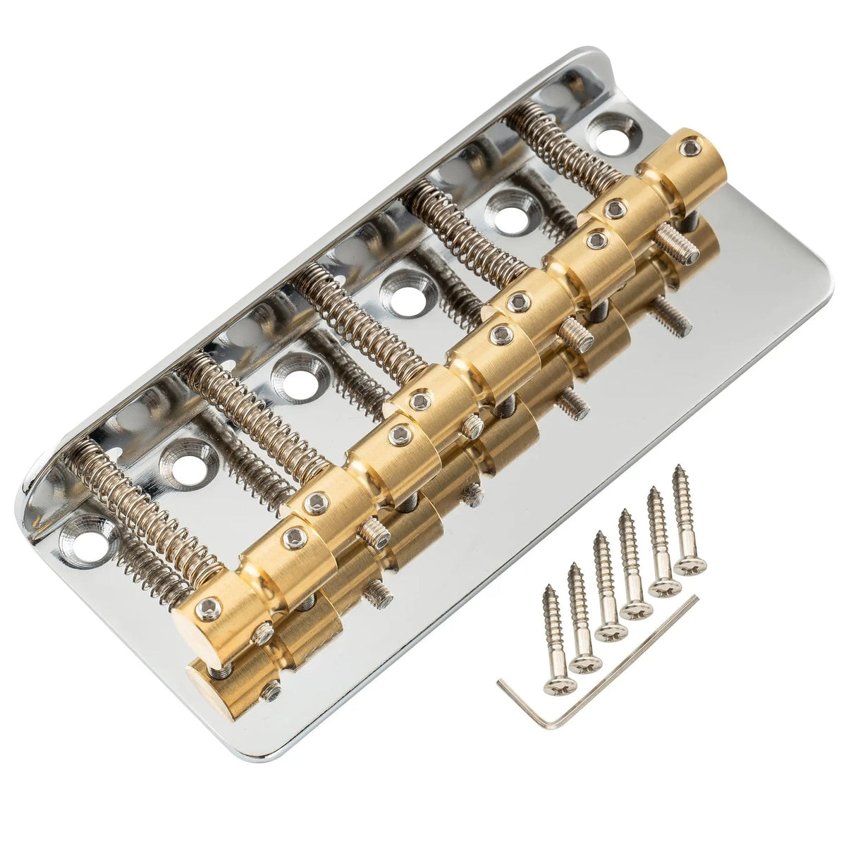 Musiclily Pro BB008 18mm String Spacing Classic Standard Top-loading 5-String Bass Bridge with Brass Saddle Steel Plate