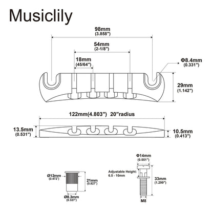 Musiclily Pro BB011 18mm String Spacing Zinc Alloy 4-String Bass Tailpiece