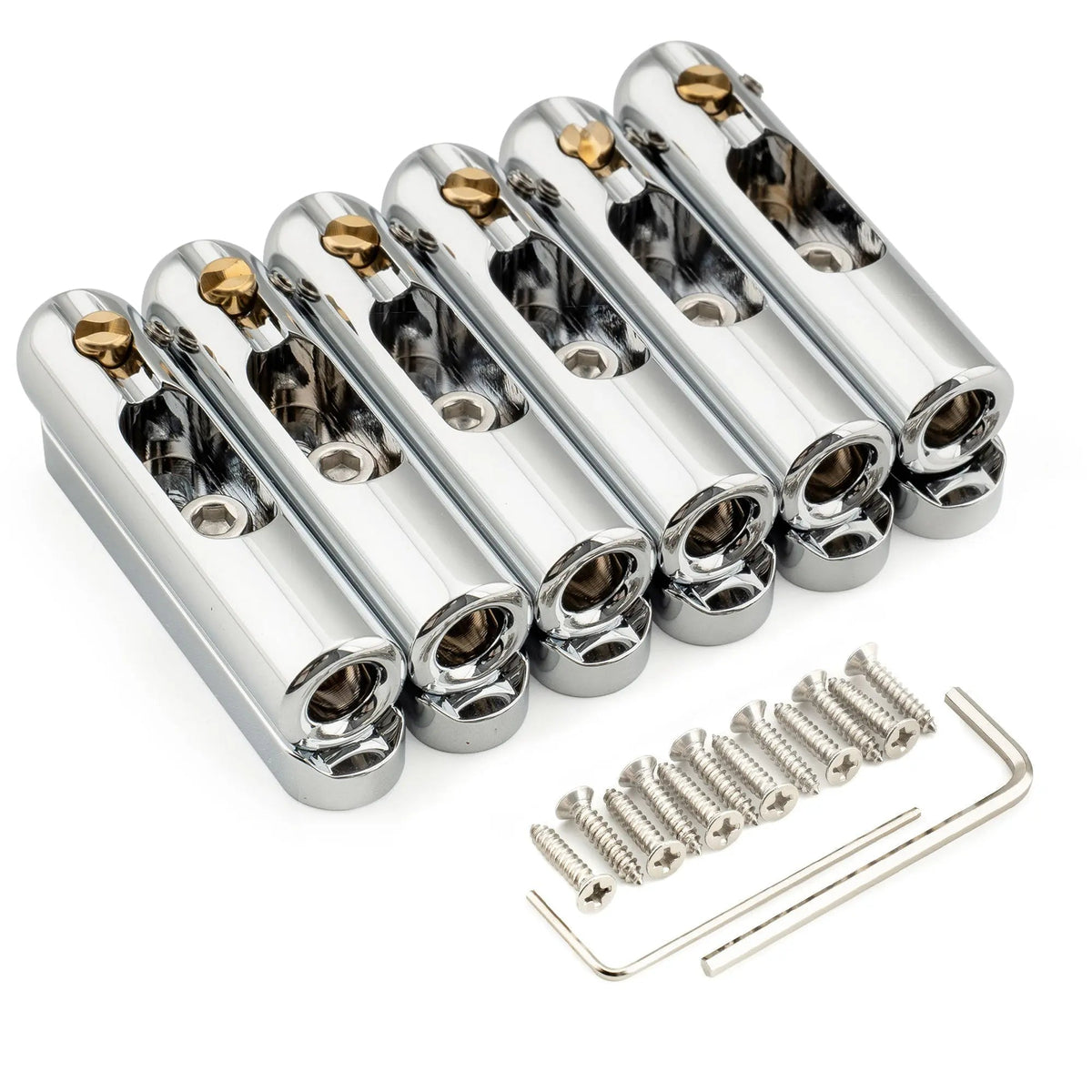 Musiclily Ultra BF007 Full Solid Brass Non-tremolo Bridge Individual Single String Bridge with 10mm Separable 6-Saddle and Single Base Plate for Electric Guitar