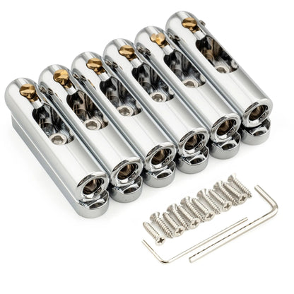 Musiclily Ultra BF007 Full Solid Brass Non-tremolo Bridge Individual Single String Bridge with 10mm Separable 6-Saddle and Single Base Plate for Electric Guitar