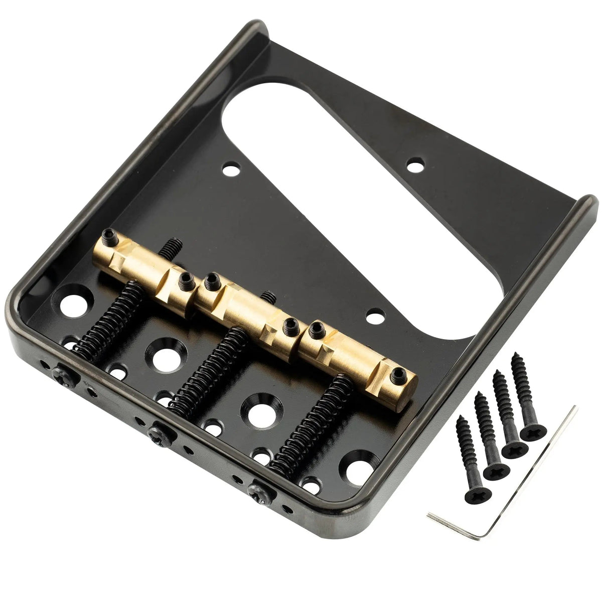 Musiclily Ultra BT010 54mm (2-1/8 inch) String Spacing Full Solid Aluminum Plate with Brass Compensated 3-Saddle Vintage Tele Style Bridge