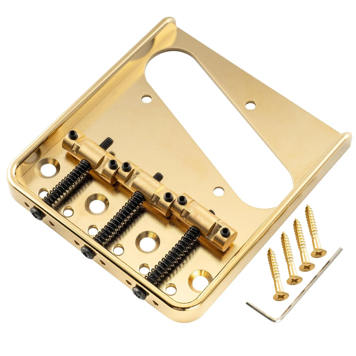 Musiclily Ultra BT010 54mm (2-1/8 inch) String Spacing Full Solid Aluminum Plate with Brass Compensated 3-Saddle Vintage Tele Style Bridge