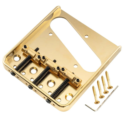 Musiclily Ultra BT010 54mm (2-1/8 inch) String Spacing Full Solid Aluminum Plate with Brass Compensated 3-Saddle Vintage Tele Style Bridge