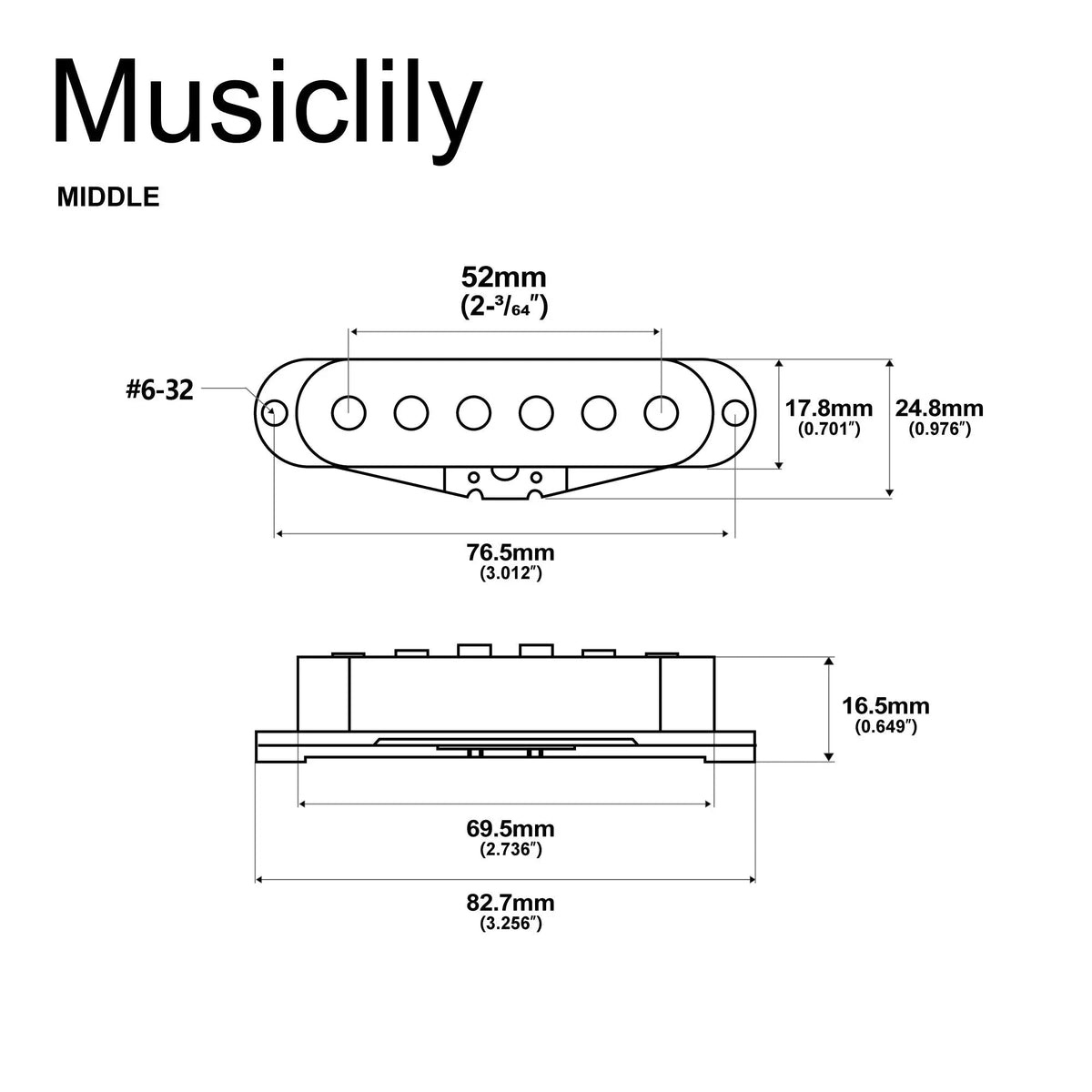 Artec SSA-12R Vintage Style Staggered Alnico 5 Reverse Wound Single Coil Middle Pickup 6.5K for Strat Style Electric Guitar