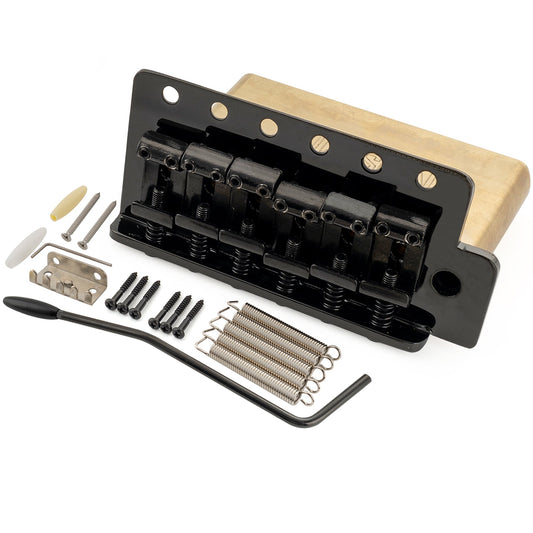 Musiclily Ultra BV020 52.5mm(2-1/16 inch) American Vintage Style 6-Screw ST Tremolo Bridge with Steel Bent Saddles 42mm Solid Brass Block Push-In Arm for Strat Style Electric Guitar