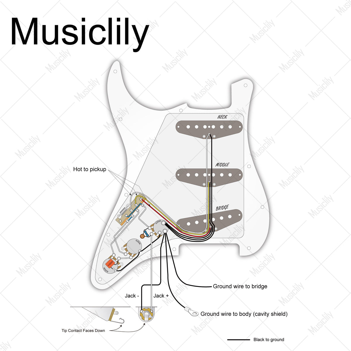 Musiclily Pro Electric Guitar DIY Wiring Kit Upgrade for American Style ST SSS with 5-Way Switch and 3A Pots