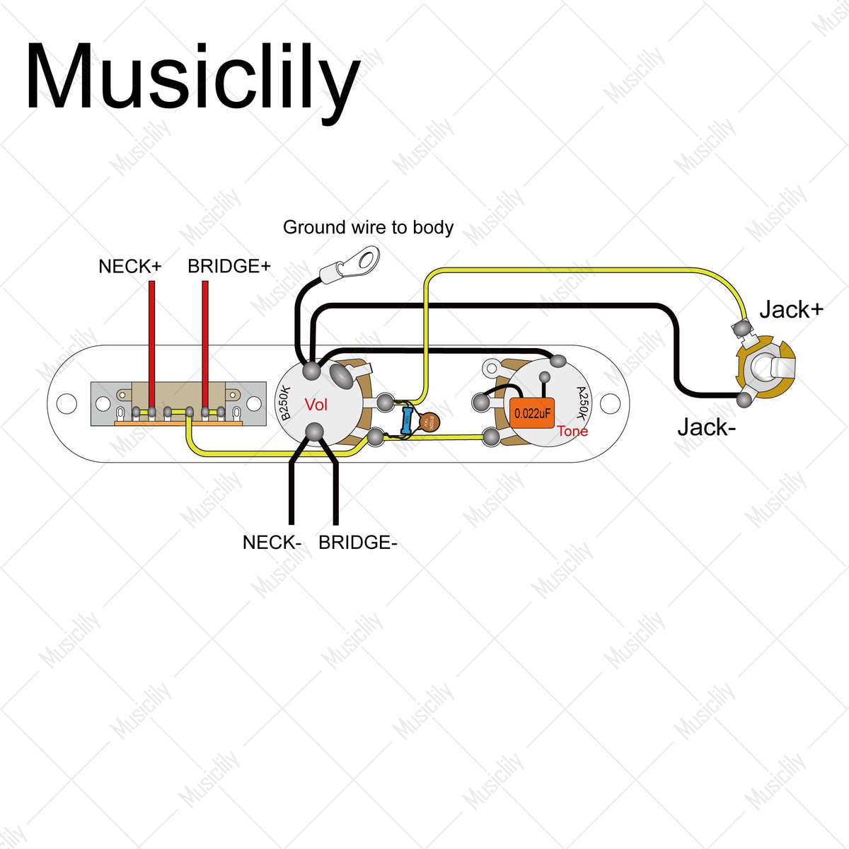 Musiclily Pro Electric Guitar Pre-wired Wiring Harness Upgrade for Import Style TL with 3-Way Switch and 1A1B Pots