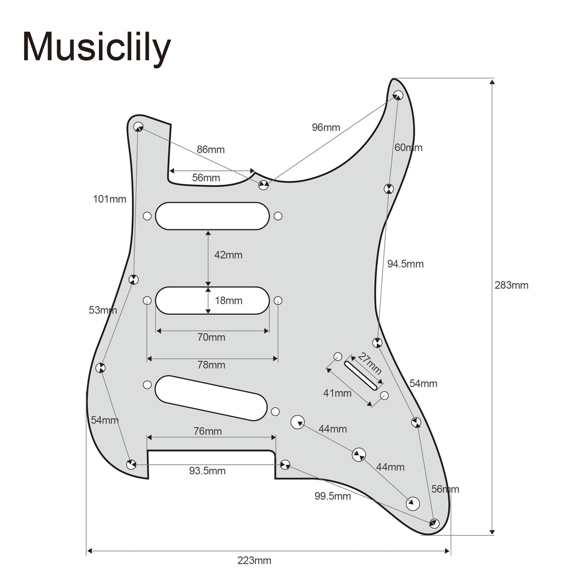 Musiclily Pro Pre-wired Standard SSS Pickguard with Artec Pickups Staggered Alnico 5 Magnet Single Coil Pickups for ST Style Electric Guitar
