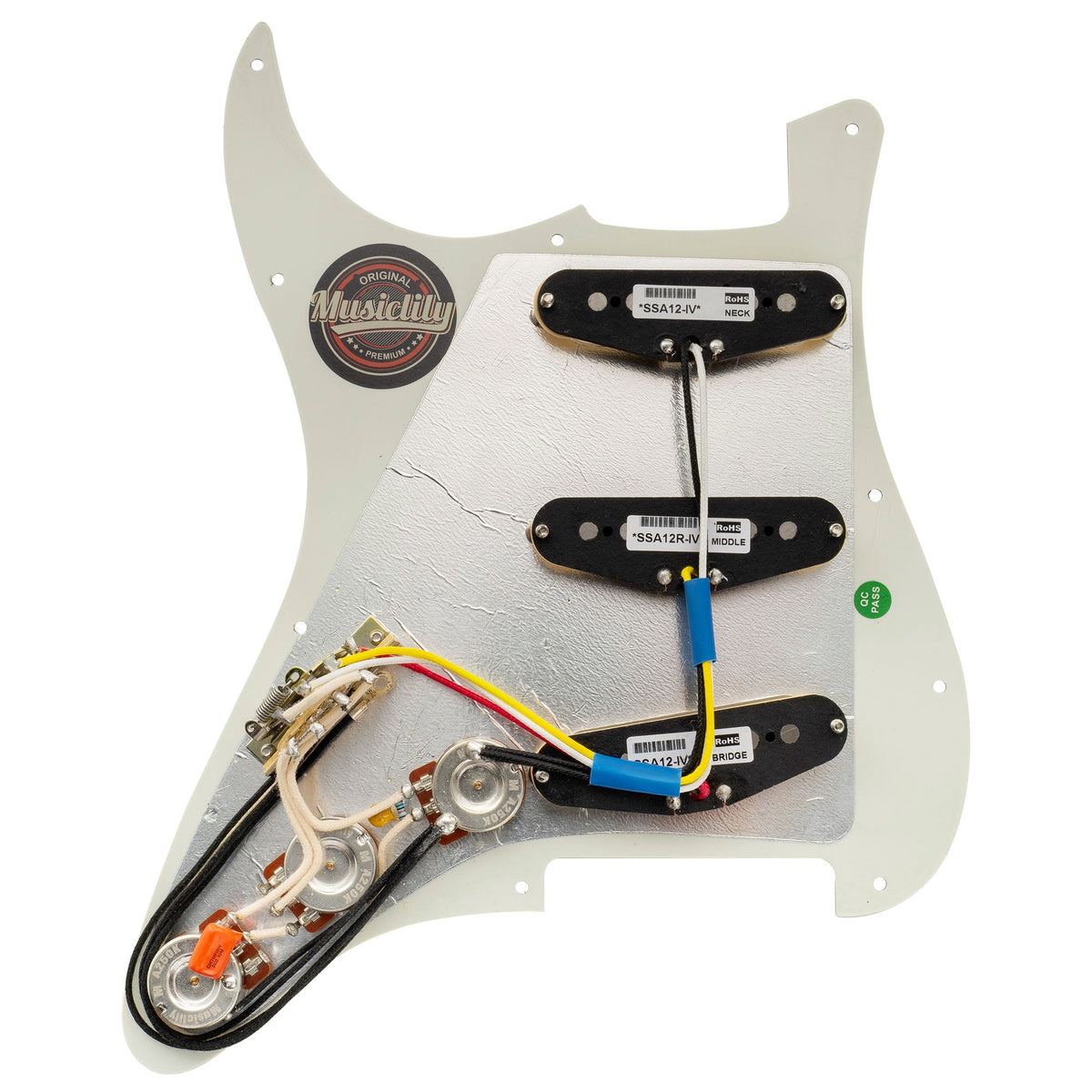 Musiclily Pro Pre-wired Standard SSS Pickguard with Artec Pickups Staggered Alnico 5 Magnet Single Coil Pickups for ST Style Electric Guitar