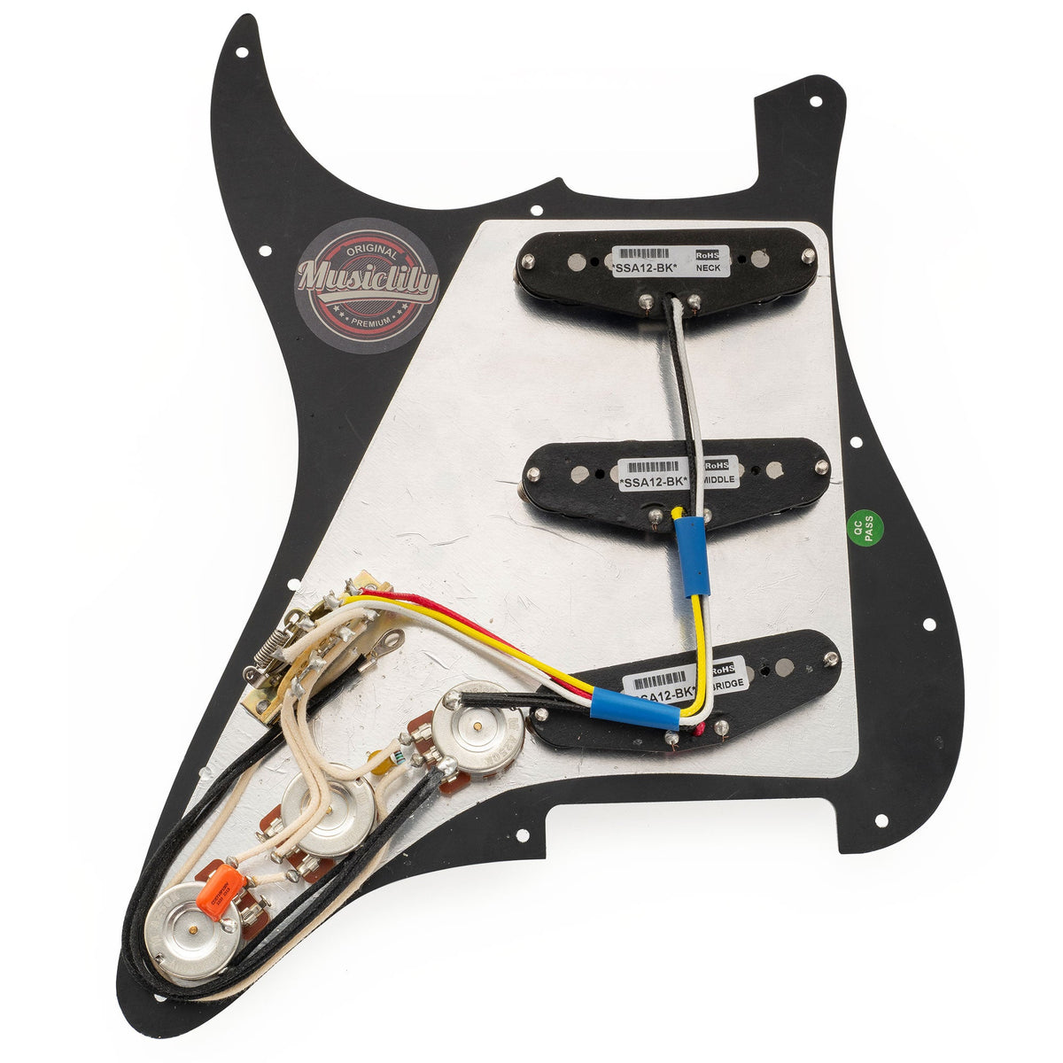 Musiclily Pro Pre-wired Standard SSS Pickguard with Artec Pickups Staggered Alnico 5 Magnet Single Coil Pickups for ST Style Electric Guitar