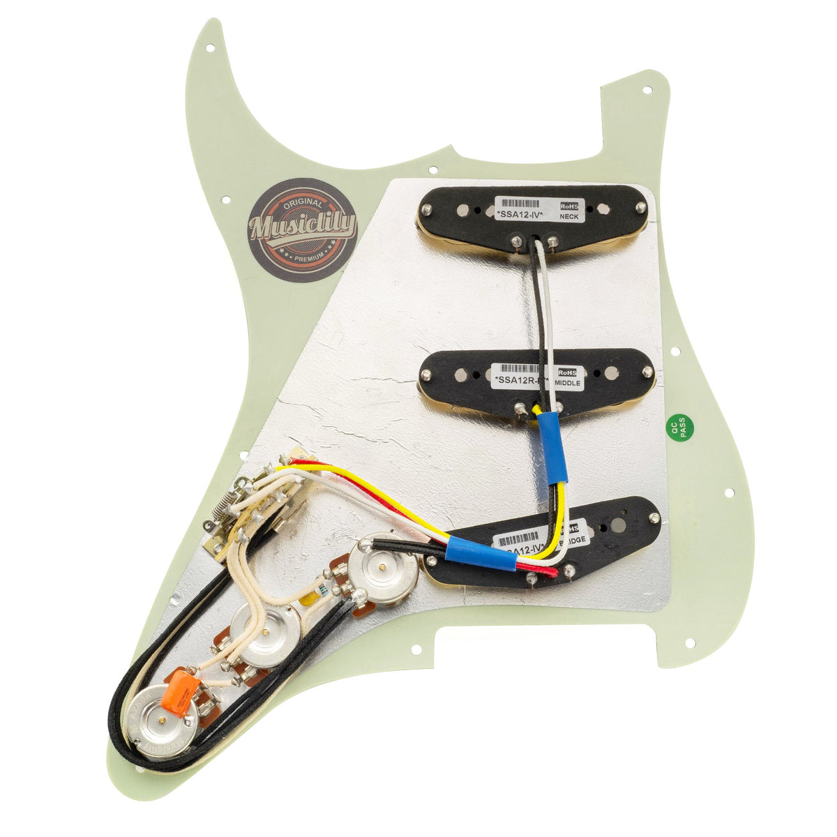 Musiclily Pro Pre-wired Standard SSS Pickguard with Artec Pickups Staggered Alnico 5 Magnet Single Coil Pickups for ST Style Electric Guitar