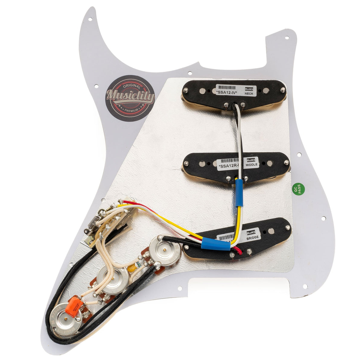 Musiclily Pro Pre-wired Standard SSS Pickguard with Artec Pickups Staggered Alnico 5 Magnet Single Coil Pickups for ST Style Electric Guitar