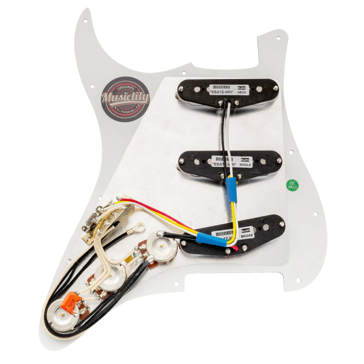 Musiclily Pro Pre-wired Standard SSS Pickguard with Artec Pickups Staggered Alnico 5 Magnet Single Coil Pickups for ST Style Electric Guitar