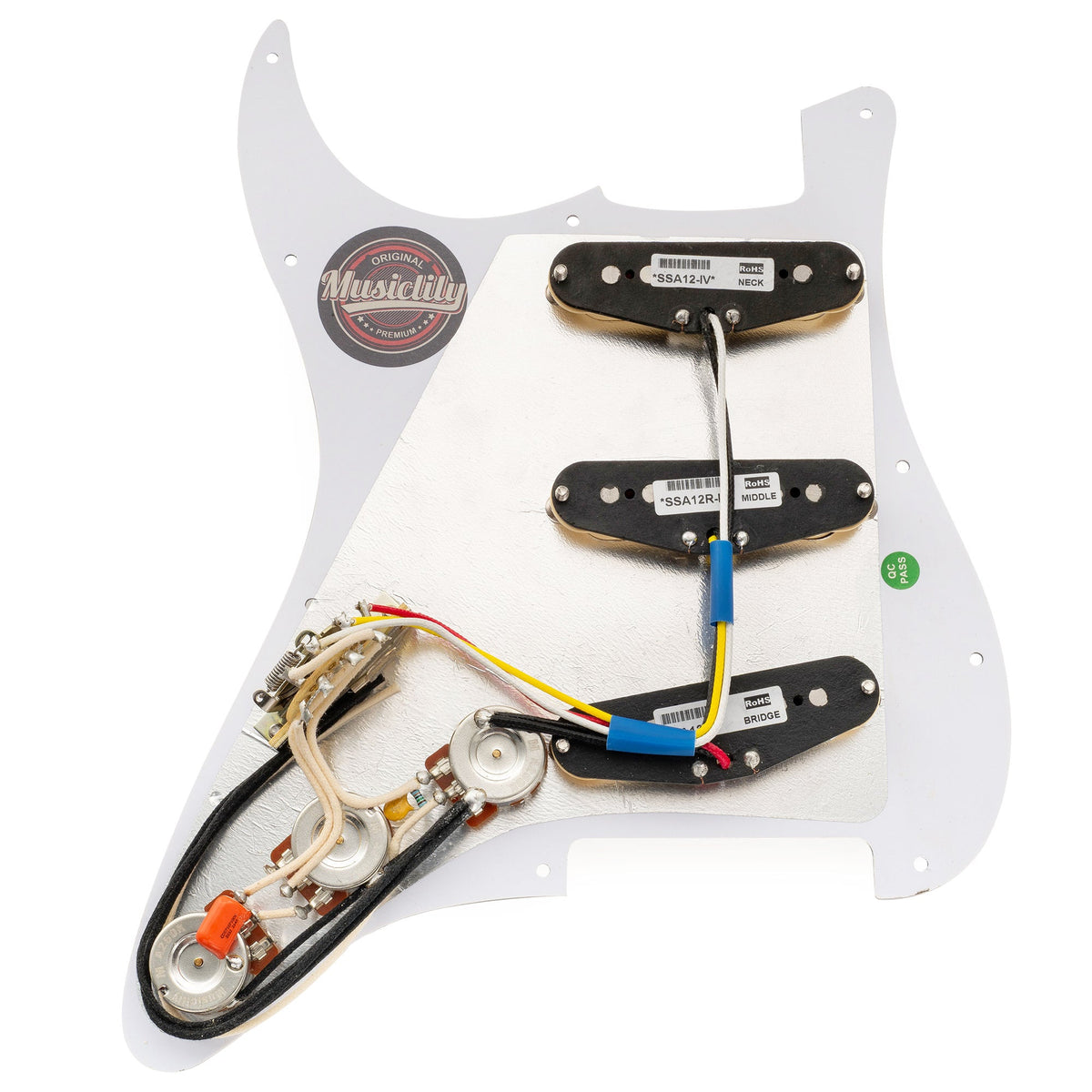 Musiclily Pro Pre-wired Standard SSS Pickguard with Artec Pickups Staggered Alnico 5 Magnet Single Coil Pickups for ST Style Electric Guitar