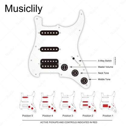 Musiclily Pro Auto-Split Pre-wired Standard HSS Pickguard with Artec Pickups Alnico 5 Magnet for ST Style Electric Guitar