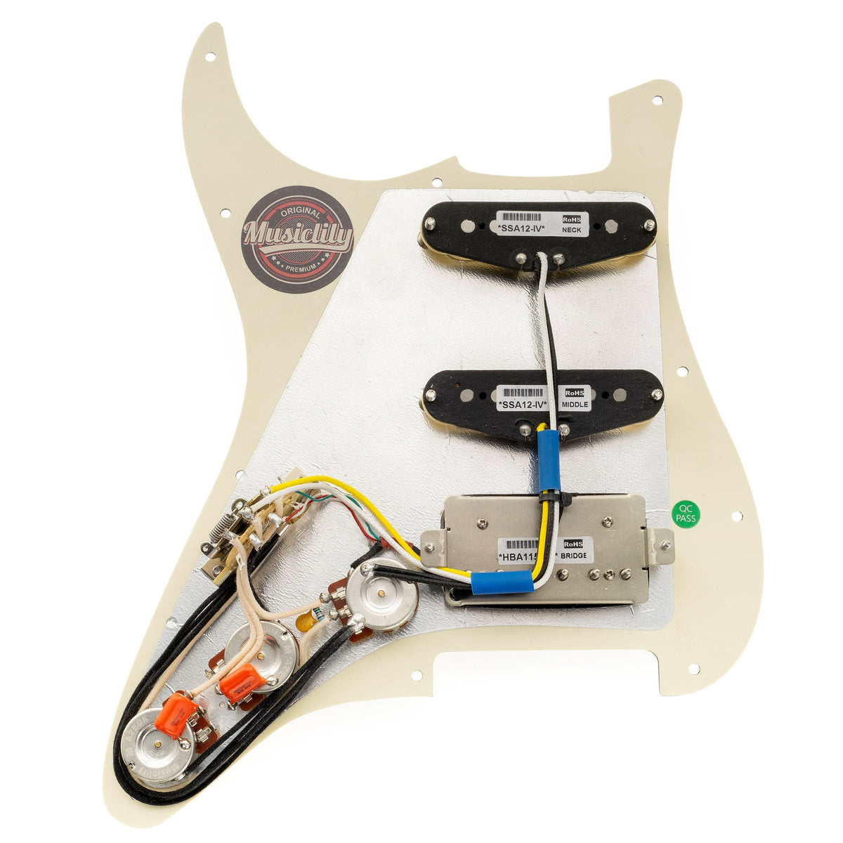 Musiclily Pro Auto-Split Pre-wired Standard HSS Pickguard with Artec Pickups Alnico 5 Magnet for ST Style Electric Guitar