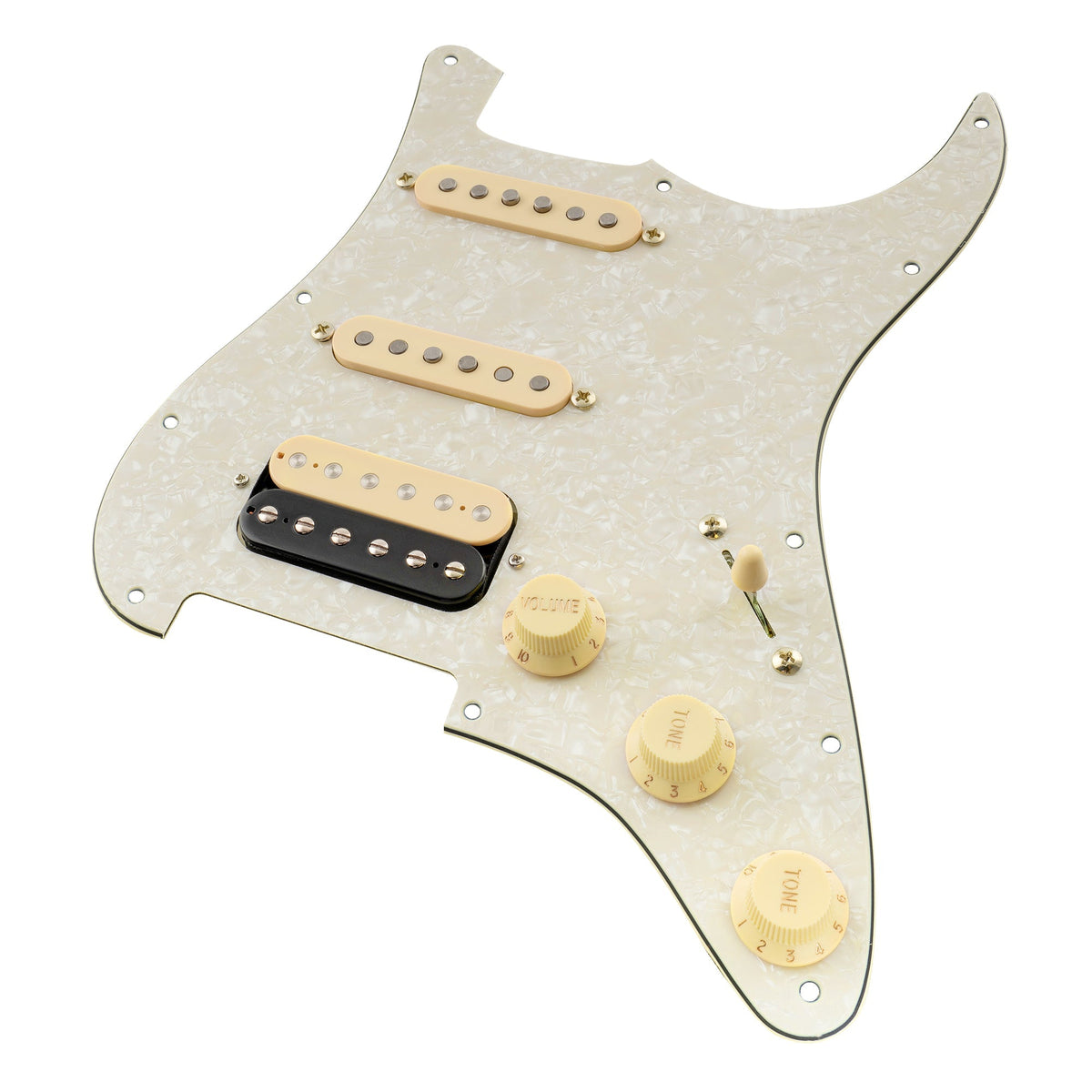 Musiclily Pro Auto-Split Pre-wired Standard HSS Pickguard with Artec Pickups Alnico 5 Magnet for ST Style Electric Guitar