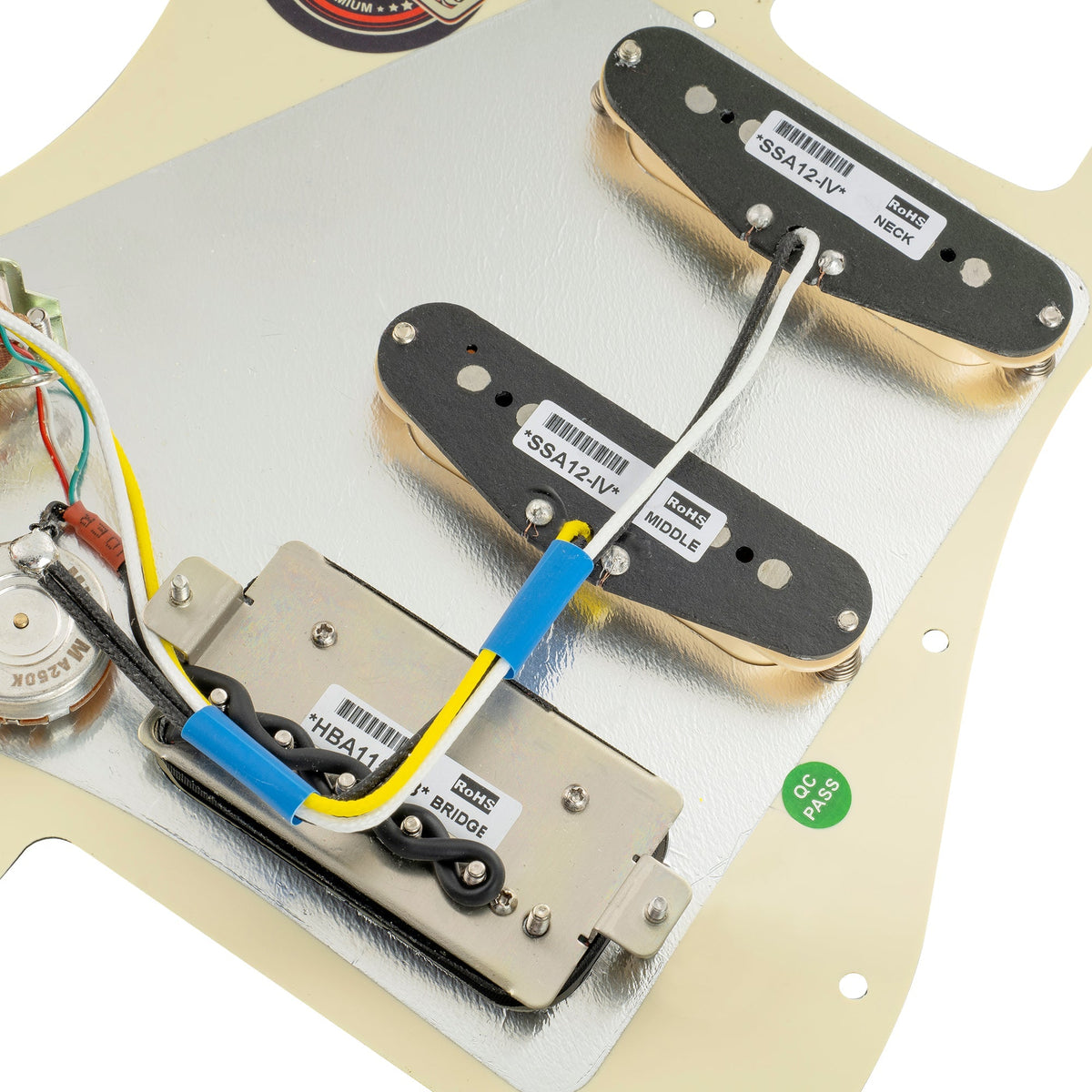 Musiclily Pro Auto-Split Pre-wired Standard HSS Pickguard with Artec Pickups Alnico 5 Magnet for ST Style Electric Guitar