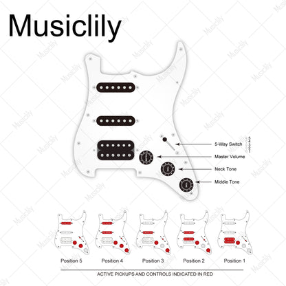 Musiclily Pro Electric Guitar Auto-Split DIY Wiring Kit Upgrade for American Style ST HSS with 5-Way Switch and 3A Pots Jack