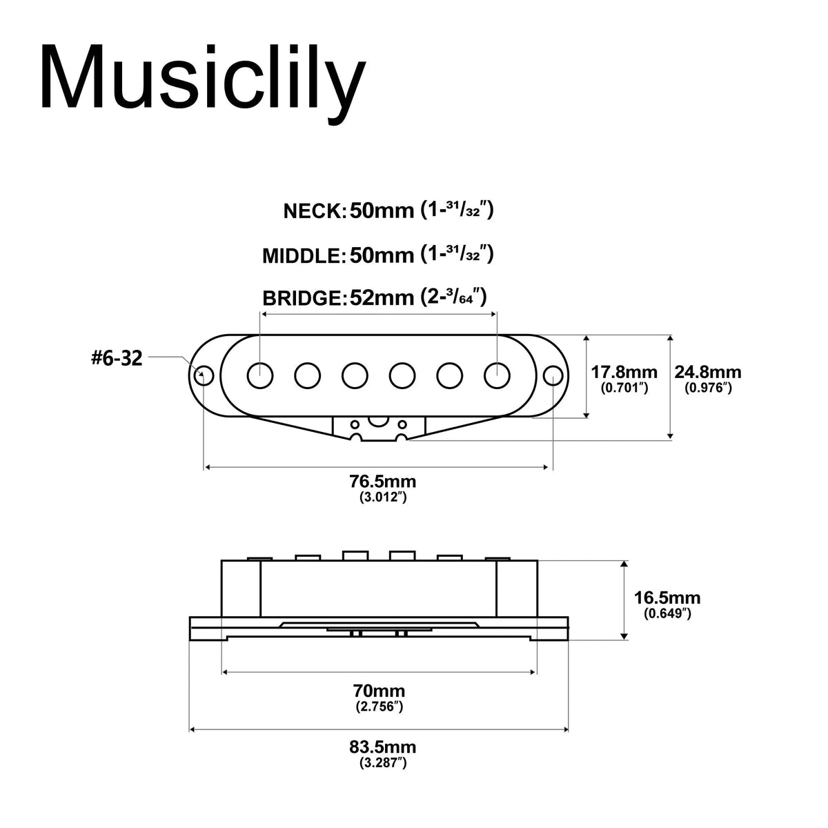 Musiclily Pro ST-60SE Staggered Alnico 5 Single Coil Neck Middle Bridge Pickups Set for Strat Style Electric Guitar
