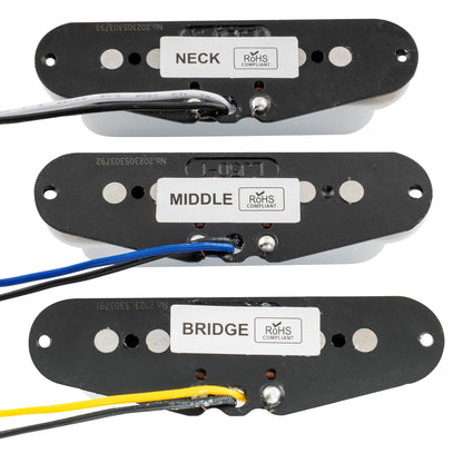 Musiclily Pro ST-60SE Staggered Alnico 5 Single Coil Neck Middle Bridge Pickups Set for Strat Style Electric Guitar