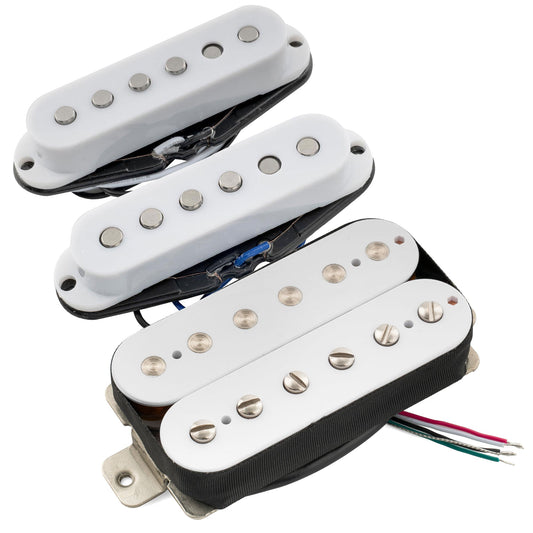 Musiclily Pro ST-60SE Alnico 5 Staggered Single Coil Pickups and Uncovered Humbucker ST-HSS Neck Middle Bridge Pickups Set for Strat Style Electric Guitar