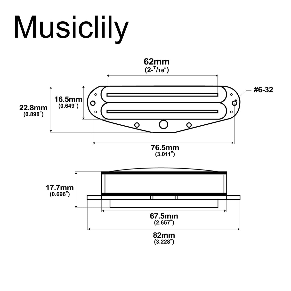 Musiclily Pro ST-DPHC Ceramic Rail Blade Single Coil Sized Humbucker Pickup 13.2K Super Distortion for Strat Style Electric Guitar