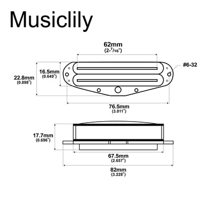 Musiclily Pro ST-DPHC Ceramic Rail Blade Single Coil Sized Humbucker Pickup 13.2K Super Distortion for Strat Style Electric Guitar