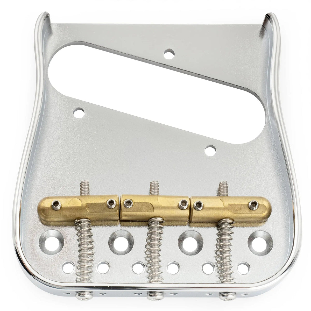 Musiclily Ultra BT013 54mm(2-1/8 inch) String Spacing Full Solid Brass Plate with Compensated 3-Saddle Curved Tele Style Guitar Bridge