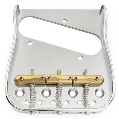 Musiclily Ultra BT013 54mm(2-1/8 inch) String Spacing Full Solid Brass Plate with Compensated 3-Saddle Curved Tele Style Guitar Bridge