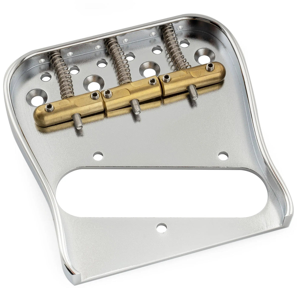 Musiclily Ultra BT013 54mm(2-1/8 inch) String Spacing Full Solid Brass Plate with Compensated 3-Saddle Curved Tele Style Guitar Bridge