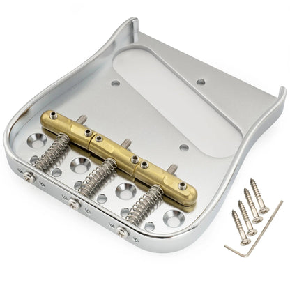 Musiclily Ultra BT013 54mm(2-1/8 inch) String Spacing Full Solid Brass Plate with Compensated 3-Saddle Curved Tele Style Guitar Bridge