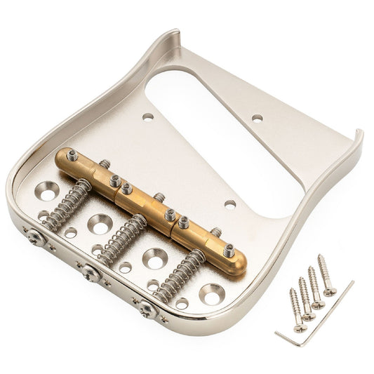 Musiclily Ultra BT013 54mm(2-1/8 inch) String Spacing Full Solid Brass Plate with Compensated 3-Saddle Curved Tele Style Guitar Bridge