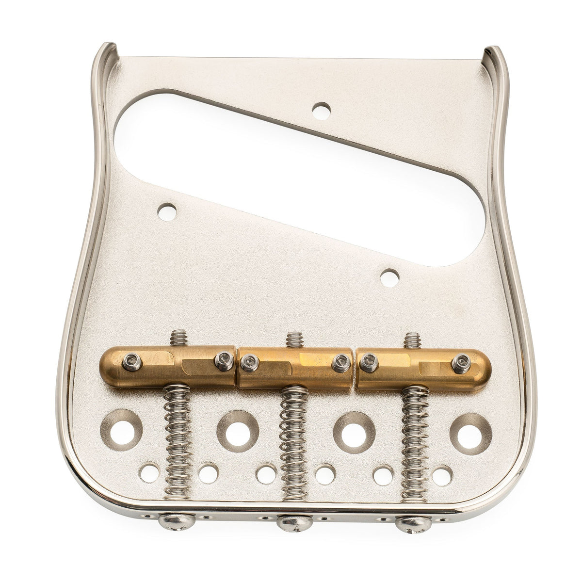 Musiclily Ultra BT013 54mm(2-1/8 inch) String Spacing Full Solid Brass Plate with Compensated 3-Saddle Curved Tele Style Guitar Bridge