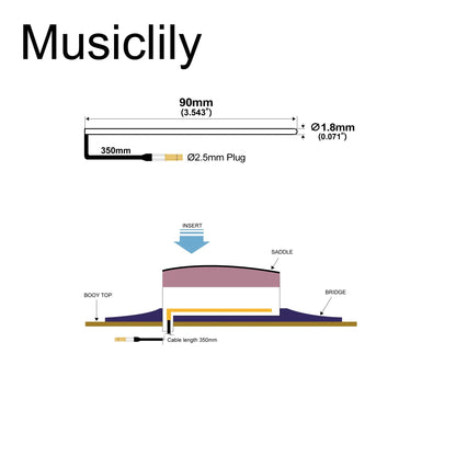 Musiclily Basic Transducer Under Bridge Saddle Soft Cable Piezo Pickup for Acoustic or Classical Guitar, 90mm*1.8mm