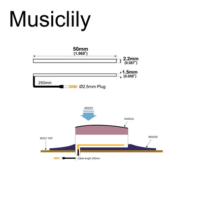Musiclily Basic Transducer Under Bridge Saddle Ceramic Piezo Pickup for Ukulele, 50mm*2.2mm
