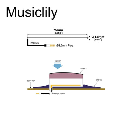 Musiclily Basic Transducer Under Bridge Saddle Soft Cable Piezo Pickup for Ukulele, 75mm*1.8mm