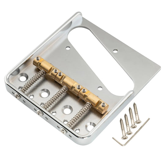 Musiclily Ultra BT015 54mm(2-1/8 inch) String Spacing Full Solid Aluminum Plate with Compensated Brass 3-Saddle Vintage Ashtray Tele Style Guitar Bridge