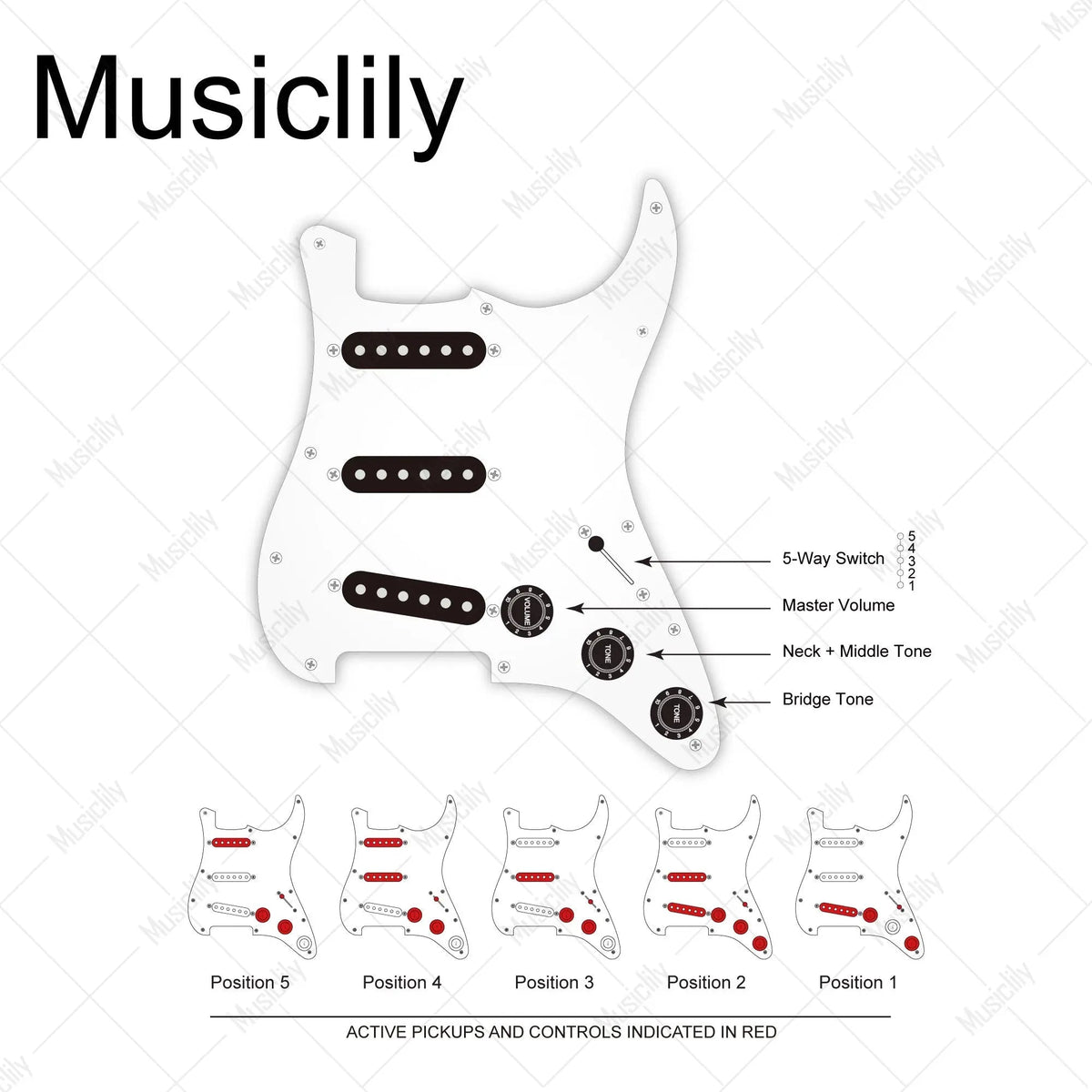 Musiclily Pro-SE ST-60SE Pre-wired SSS Pickguard with Staggered Alnico 5 Pickups for Strat Style Electric Guitar