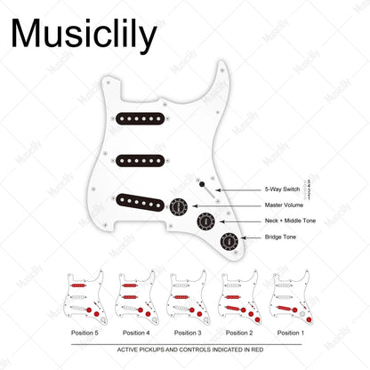 Musiclily Pro-SE ST-60SE Pre-wired SSS Pickguard with Staggered Alnico 5 Pickups for Strat Style Electric Guitar