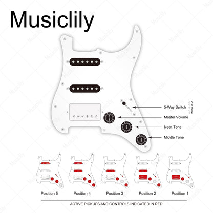 Musiclily Pro Pre-wired Standard HSS Pickguard with Artec Pickups Alnico 5 Magnet for ST Style Electric Guitar