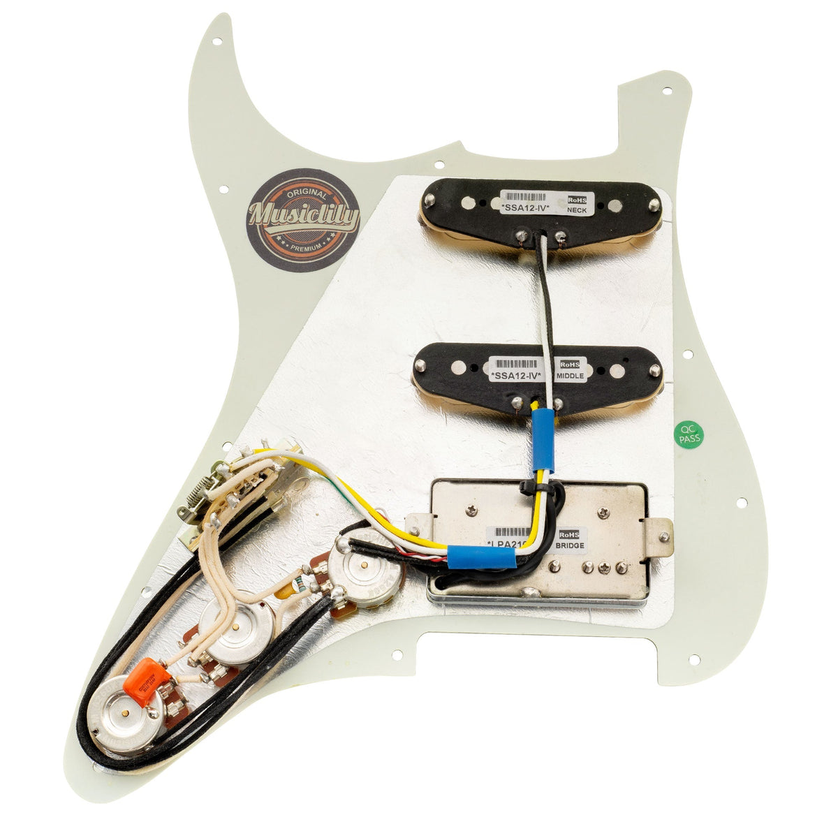 Musiclily Pro Pre-wired Standard HSS Pickguard with Artec Pickups Alnico 5 Magnet for ST Style Electric Guitar