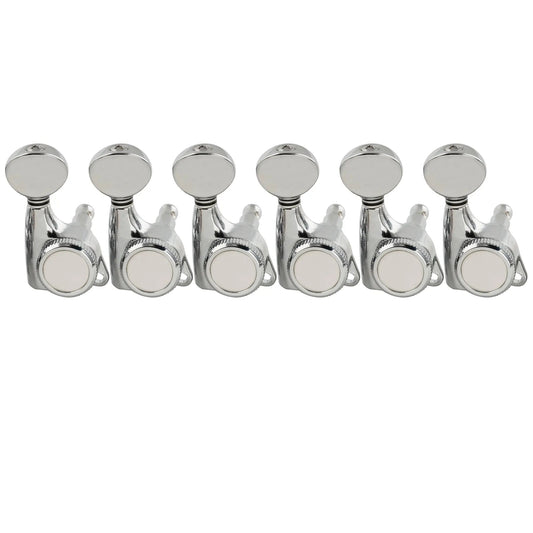 Musiclily Pro R18T-04 6-in-line 18:1 Ratio Full Sealed Locking Machine Heads Tuners Tuning Pegs Keys with Vintage Oval Button 45 Degree Screw for Strat Tele Style Electric Guitar