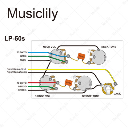 Musiclily Pro LP STD Vintage 50s Pre-wired Wring Harness Kit Upgrade for Epiphone LP Style Electric Guitar Switch