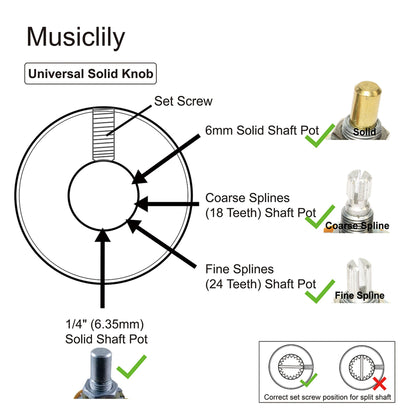 Musiclily Pro 1/4 Inch Aluminum Flat Top Universal Fitting Potentiometer Control Knob with Set Screw for Fender Mexico Player Tele Style Electric Guitar (Set of 2)