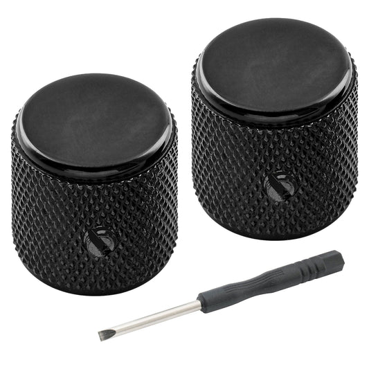 Musiclily Pro 1/4 Inch Aluminum Flat Top Universal Fitting Potentiometer Control Knob with Set Screw for Fender Mexico Player Tele Style Electric Guitar (Set of 2)