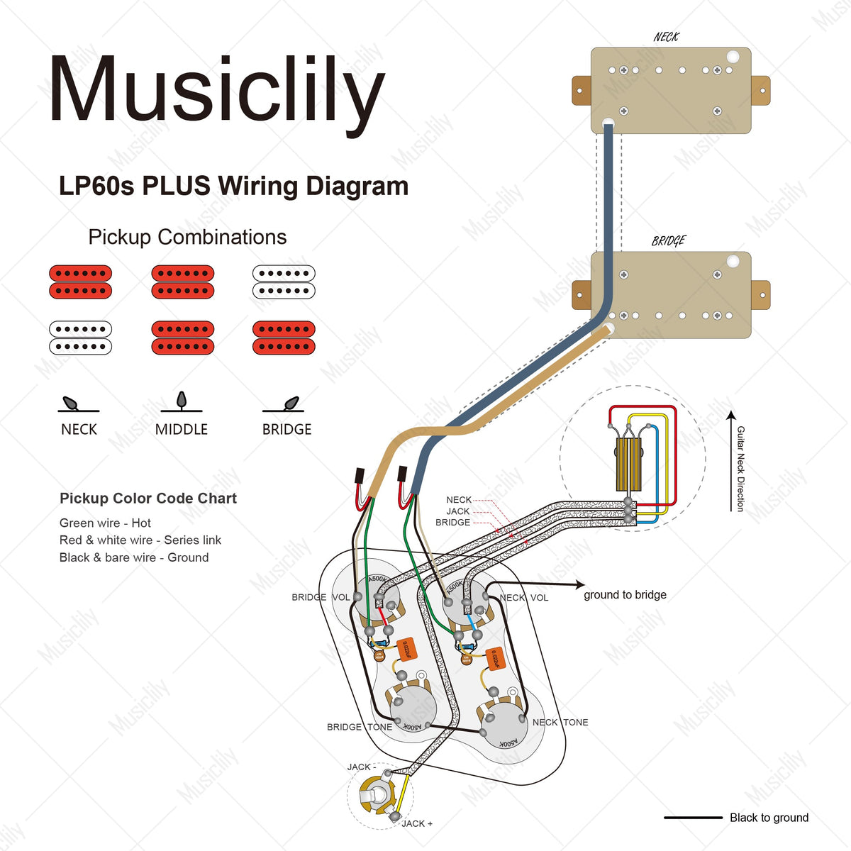 Musiclily Pro LP STD Modern 60s PLUS Treble Bleed Pre-wired Wring Harness Kit Upgrade for Epiphone LP Style Electric Guitar Switch