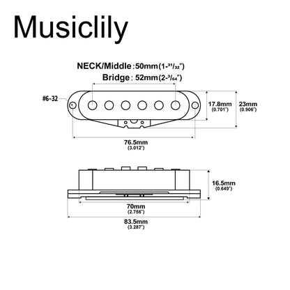 Musiclily Pro ST-50S Staggered Alnico 5 Single Coil Neck Middle Bridge Pickups Set for Strat Style Electric Guitar